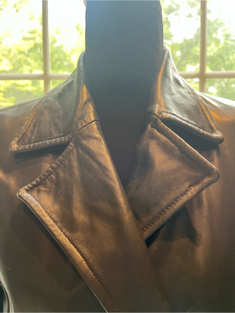Vintage Anne Klein II Black Leather-Front Double-Breasted Jacket w/ wool sleeves - Picture 6 of 16